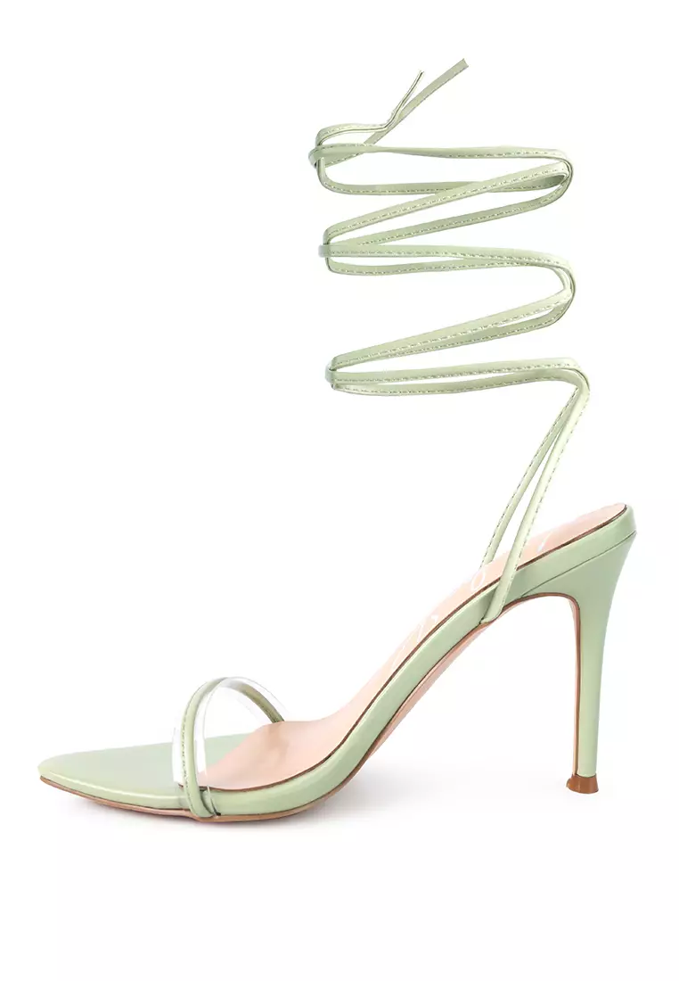 London Rag Pastel Mint High Heeled Lace Up Sandals