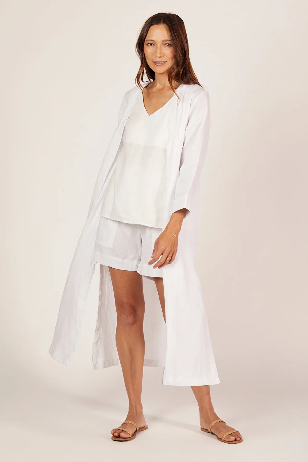 Long Line Linen Duster Jacket in White