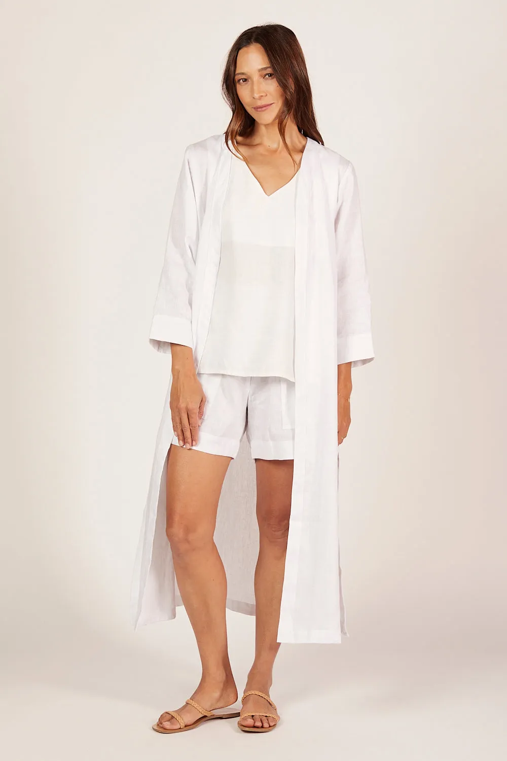 Long Line Linen Duster Jacket in White