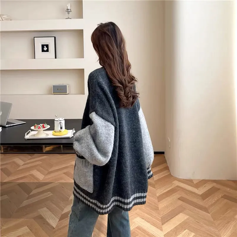 Loose and lazy style knitted sweater cardigan for women 2023 new autumn fashionable and versatile Korean style knitted jacket (S