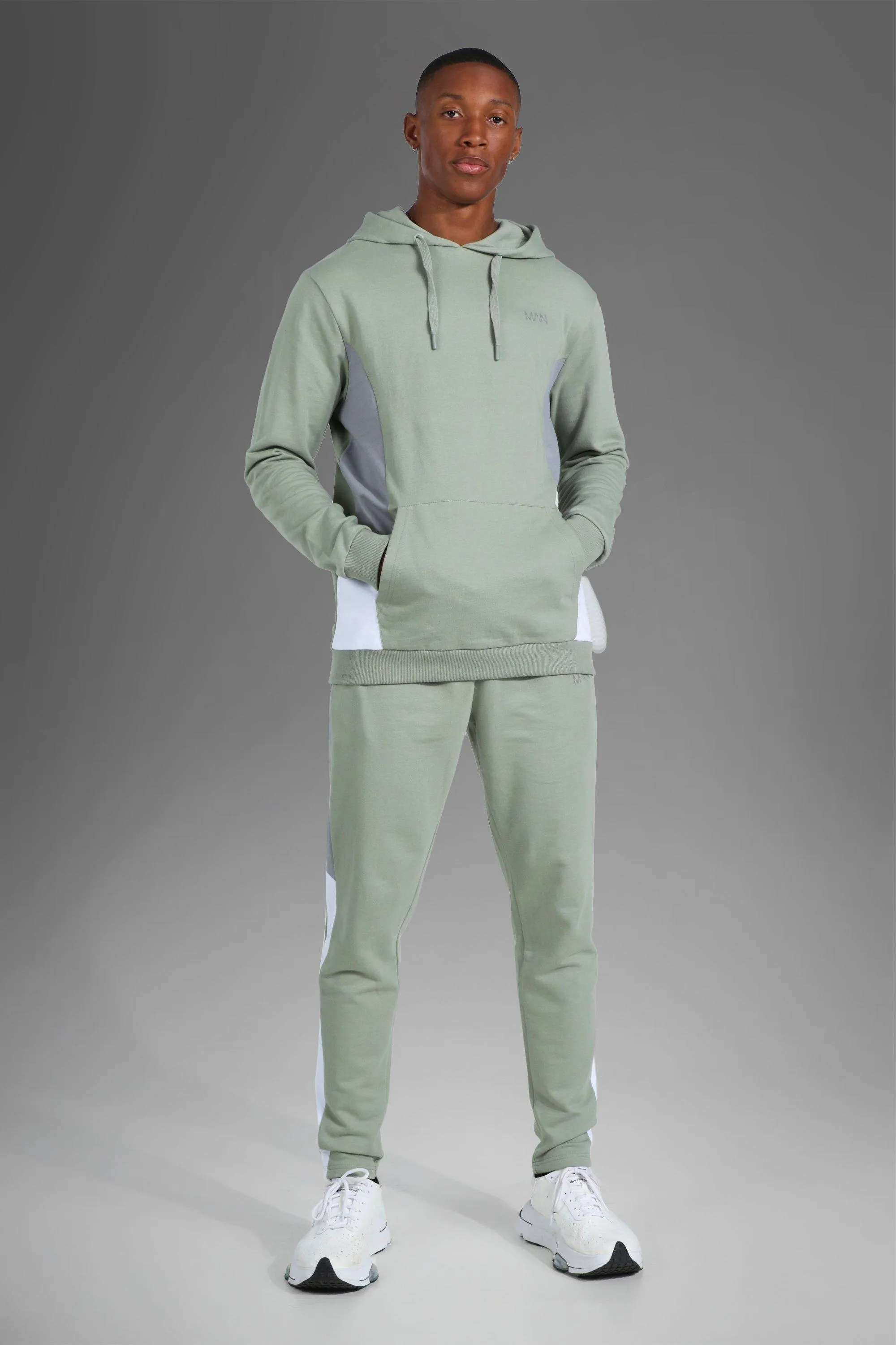 Man Active Gym Colour Block Hooded Tracksuit | boohooMAN UK