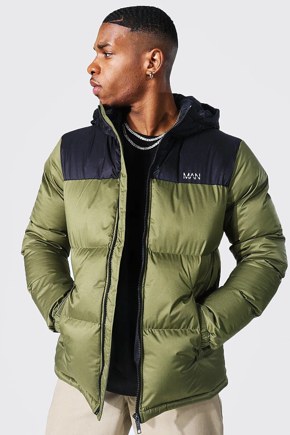 Man Dash Colour Block Hooded Puffer