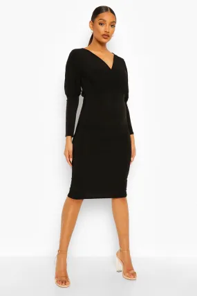 Maternity Wrap Front Midi Dress