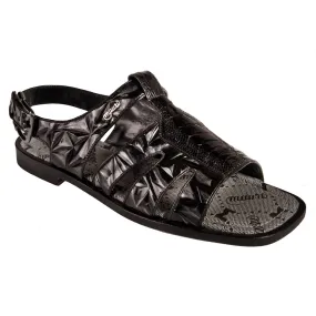 Mauri 5163 Ostrich Leg / Fabric Sandals Black / Scudo Grey (Special Order)