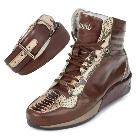 Mauri M727 Elio Calf / Ostrich / Printed Python High Top Sneakers (Special Order)