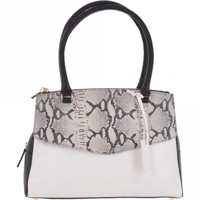 Medium Tote Three Section Leather Shoulder Bag White/Snake - 62688