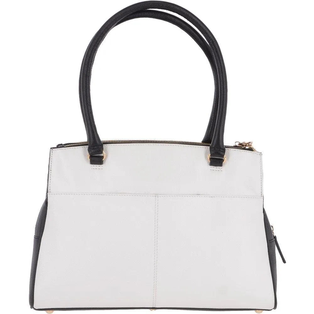 Medium Tote Three Section Leather Shoulder Bag White/Snake - 62688