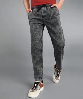 Men's Dark Grey Regular Fit Washed Jogger Jeans Stretchable