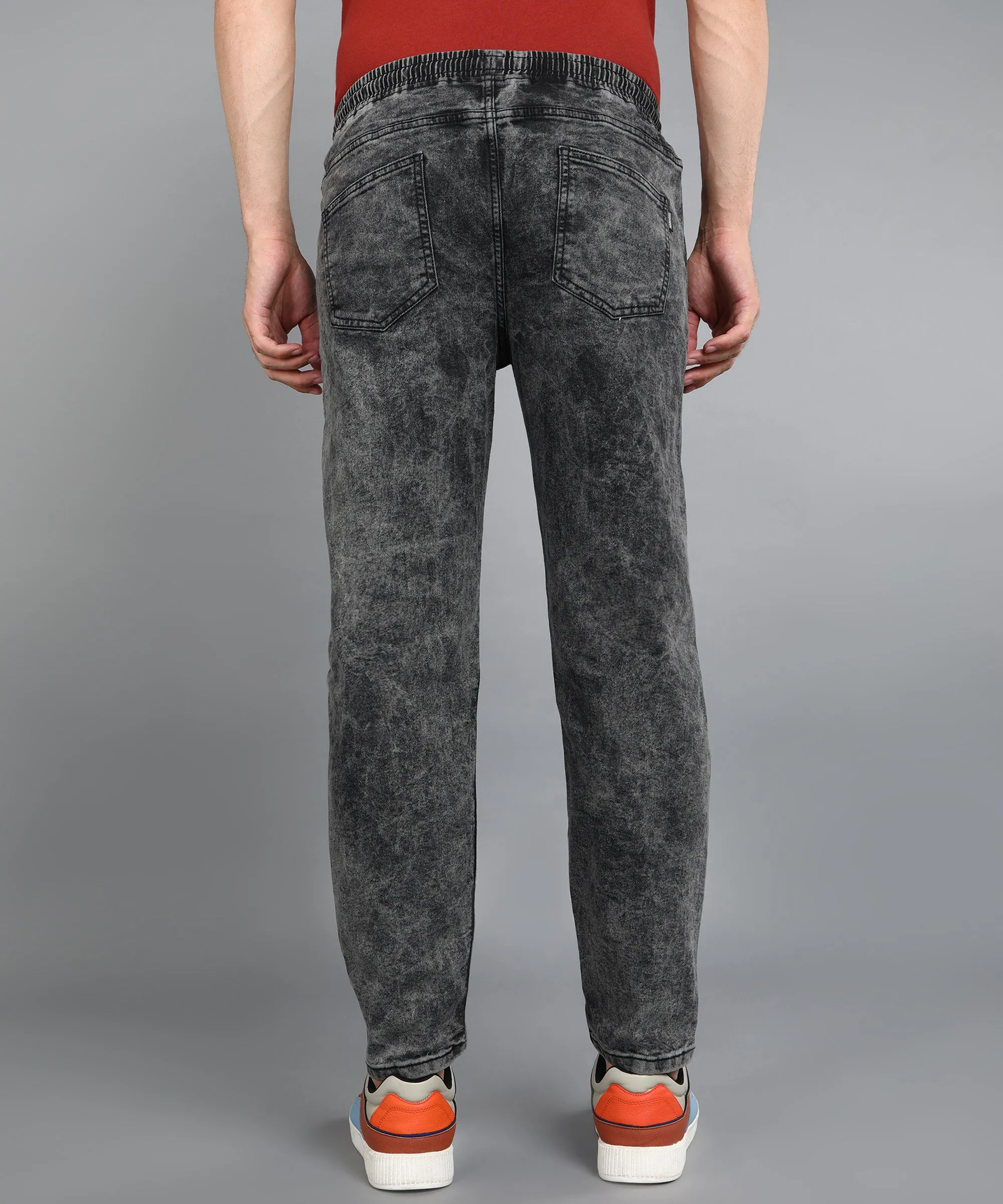 Men's Dark Grey Regular Fit Washed Jogger Jeans Stretchable