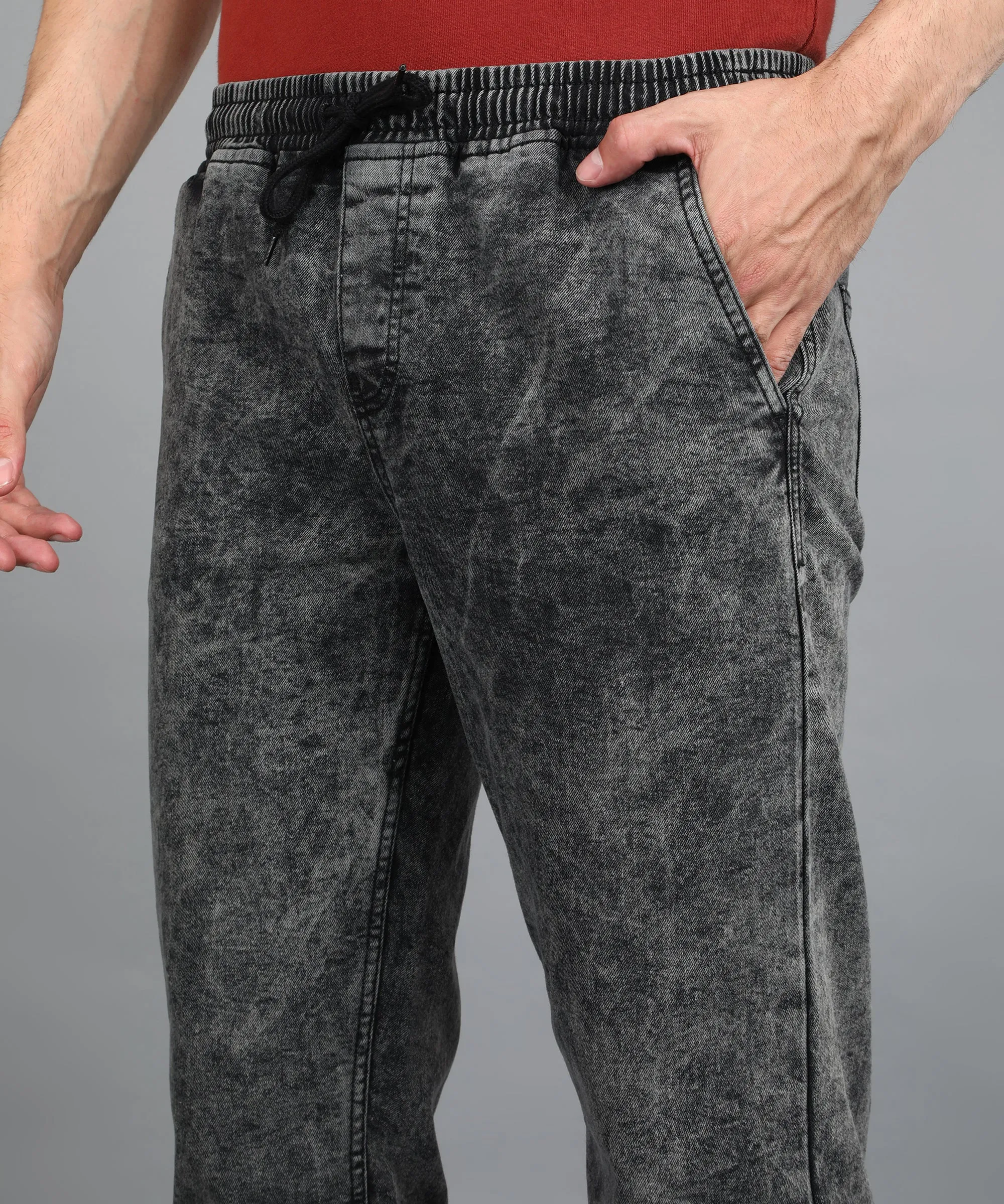 Men's Dark Grey Regular Fit Washed Jogger Jeans Stretchable