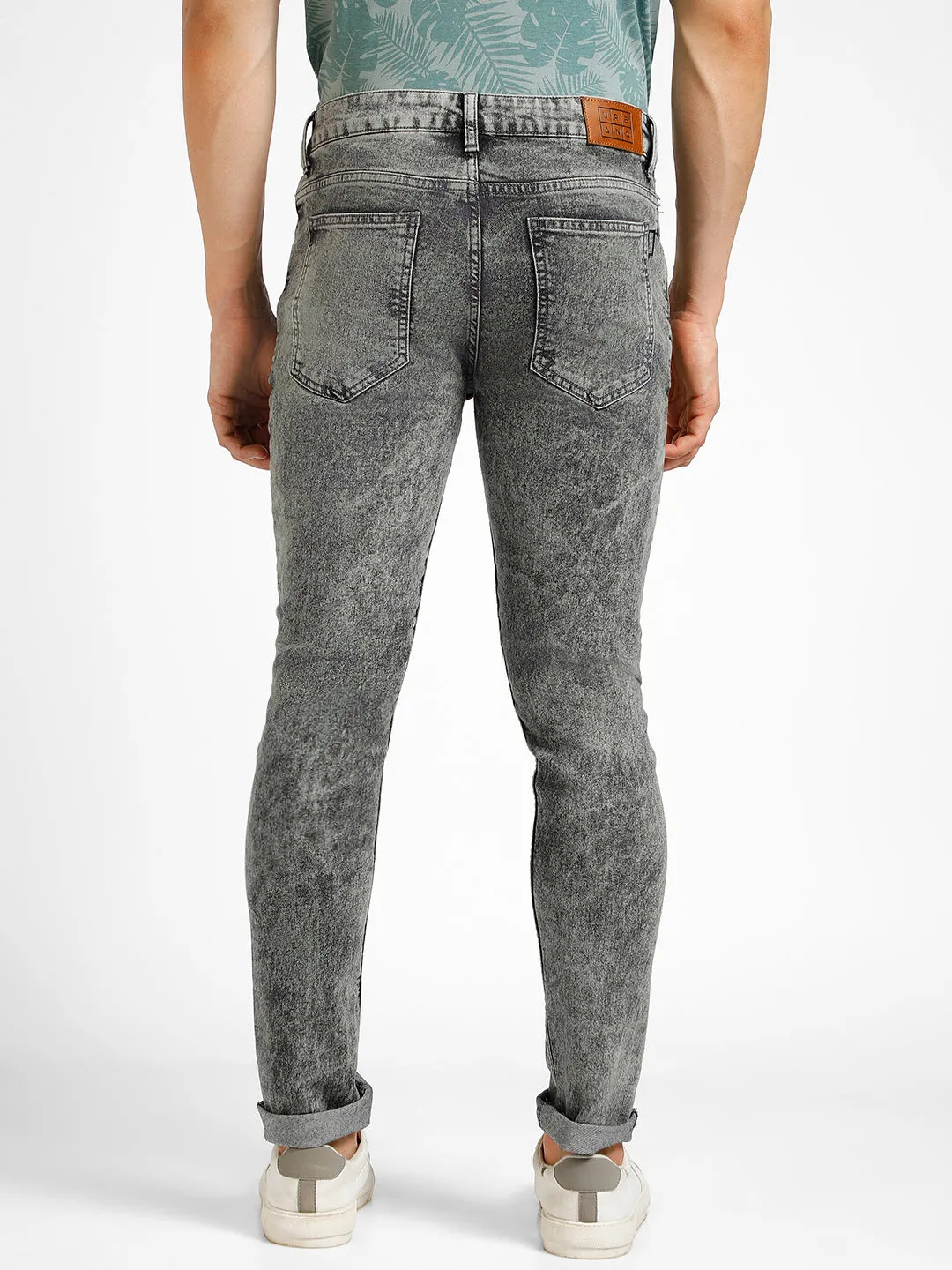 Men's Grey Regular Fit Washed Jeans Stretchable