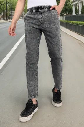 Men's Grey Regular Fit Washed Jogger Jeans Stretchable