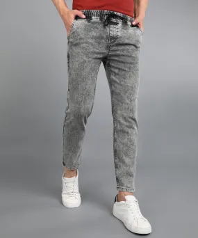 Men's Light Grey Regular Fit Washed Jogger Jeans Stretchable