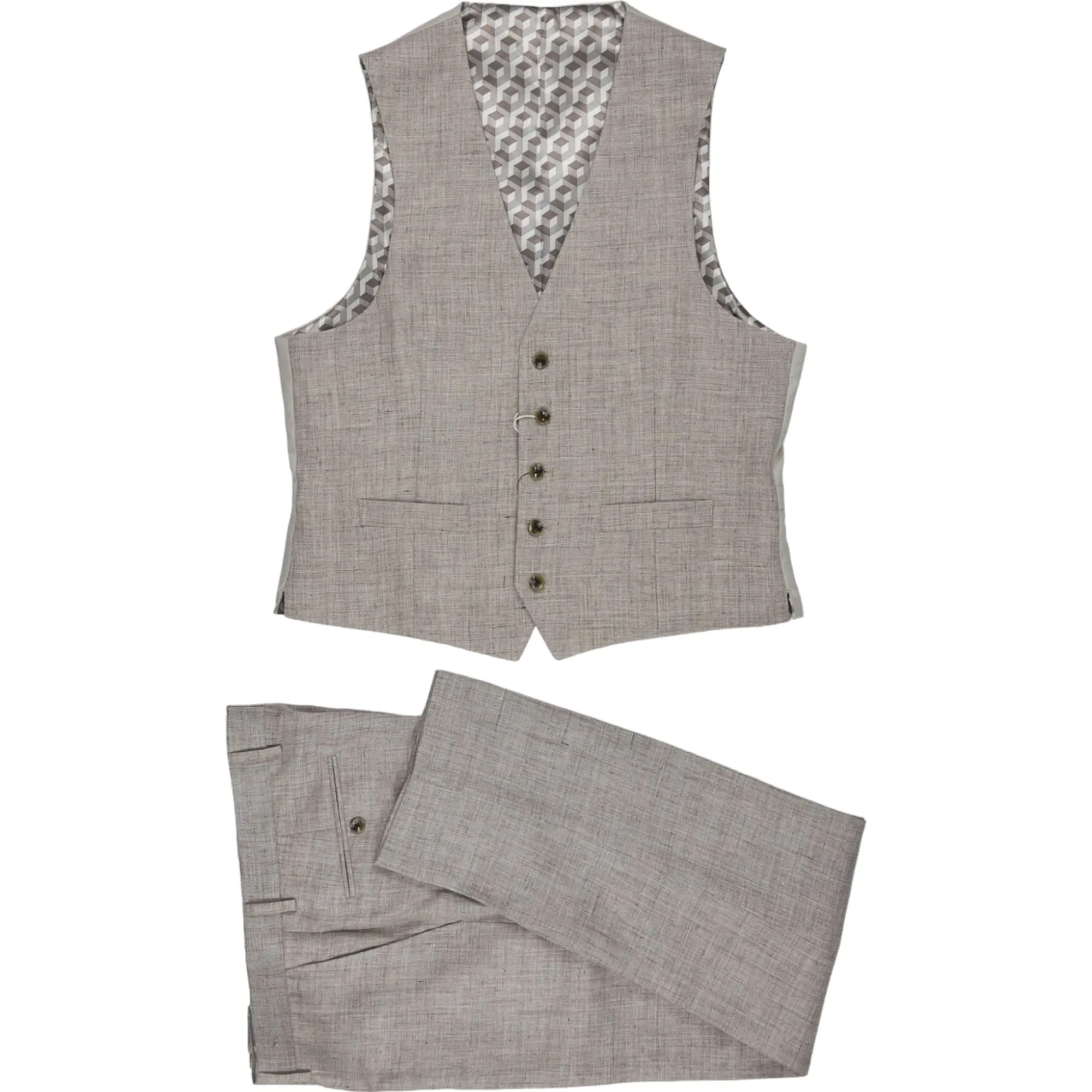 Moss Grey Regular Fit Suit Vest and Trousers