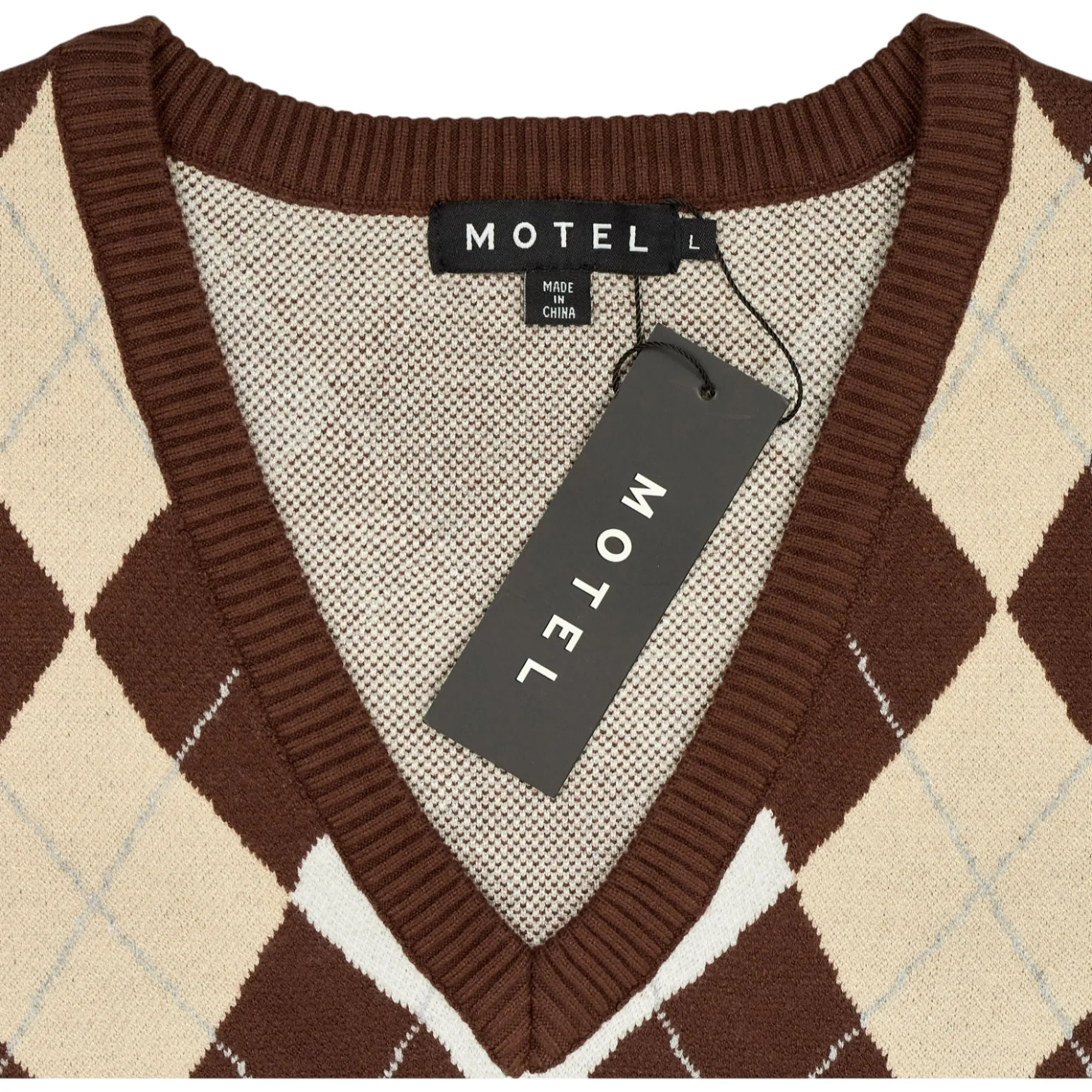 Motel Brown Sami Argyle Knit Vest