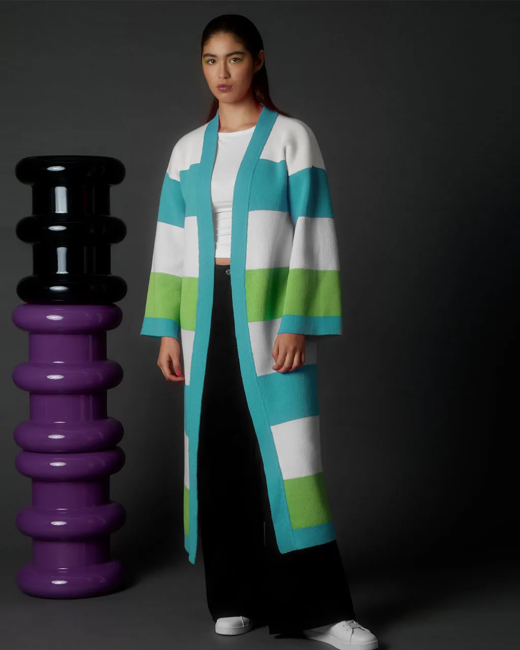 Multicolour Striped Cardigan Long Green & Teal