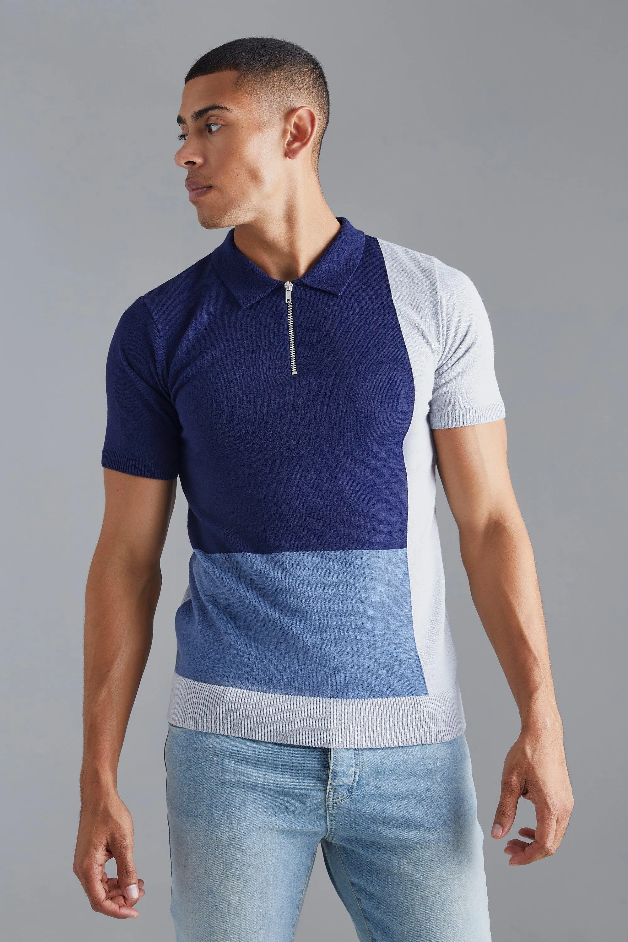 Muscle Fit Color Block Polo