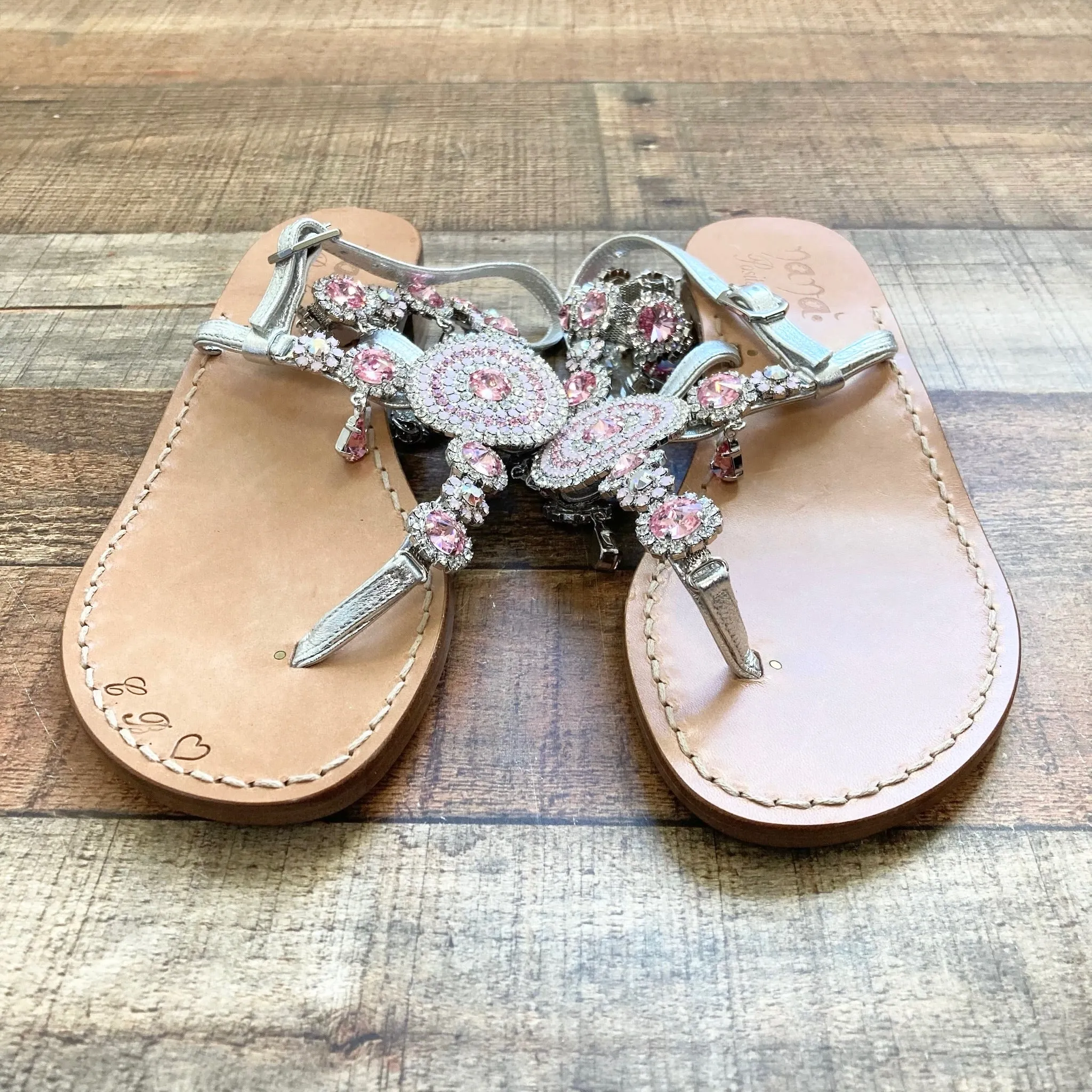 Nana Positano Engraved CB Heart Jewel Sandals- Size 37