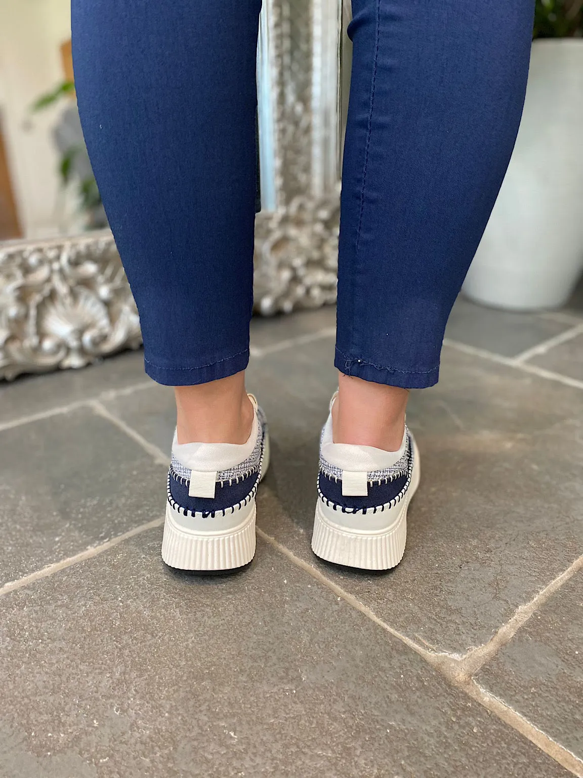 Navy Multi Texture Platform Trainers