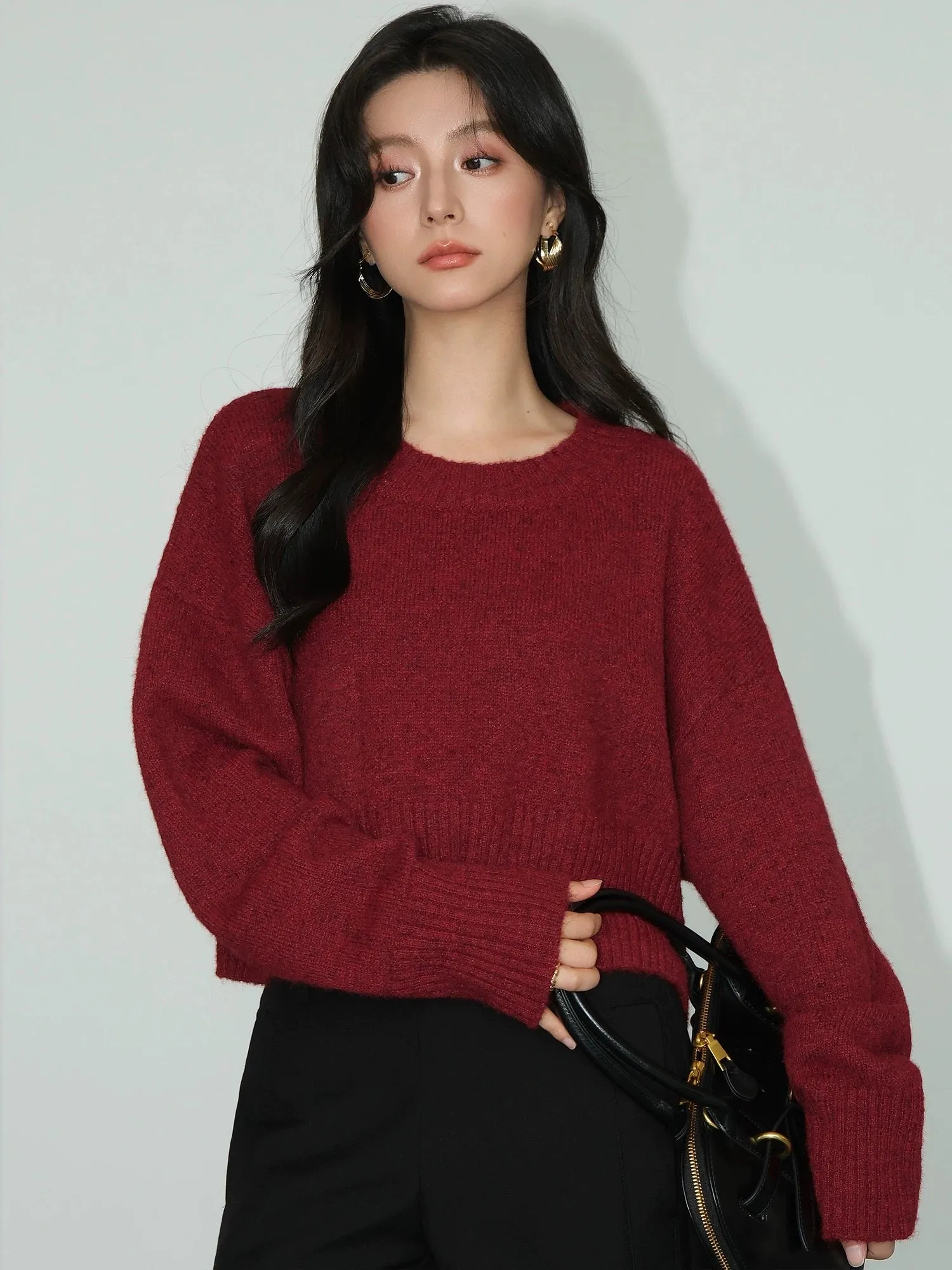 NEVA HU gray short sweater women's loose outer wear 2024 autumn and winter new versatile pullover knitted top