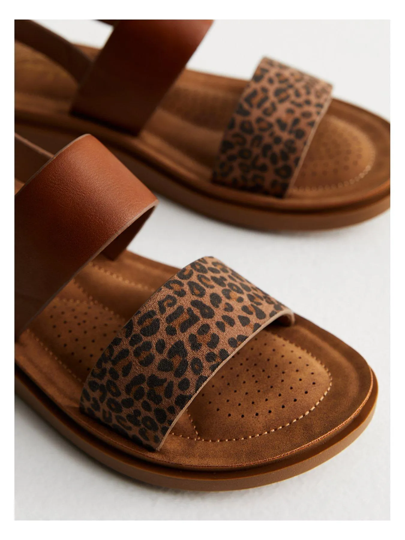 New Look Tan 2 Part Leopard Print Footbed Sandals