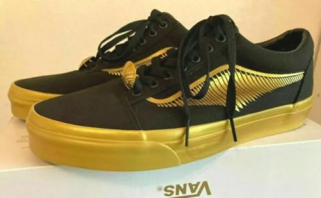 New vans x harry potter golden snitch old skool black/gold golden hp mens unisex