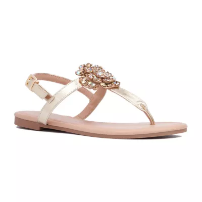 New York & Company Womens Ailis T-Strap Flat Sandals