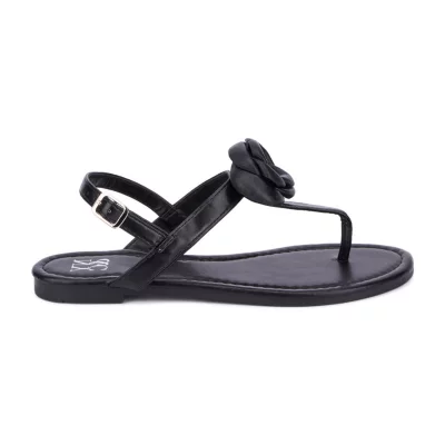 New York & Company Womens Rosette T-Strap Flat Sandals