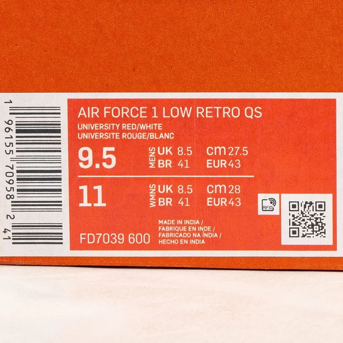 Nike Men Air Force 1 Low Retro (university red / white)