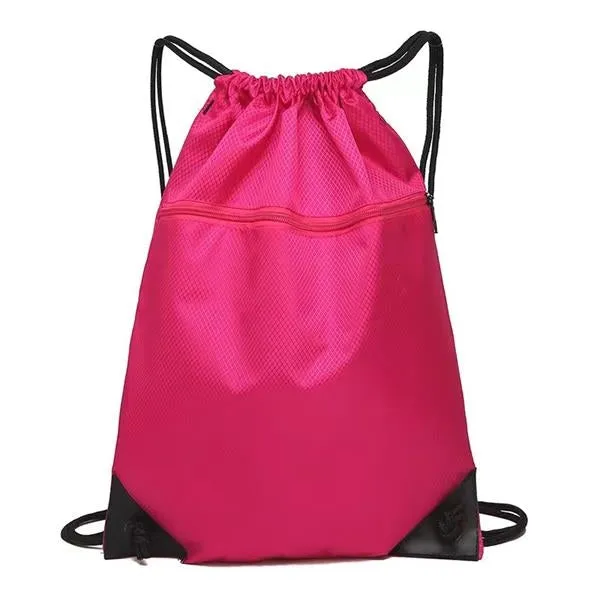 Nylon Drawstring Backpack w/ Zipper Pocket