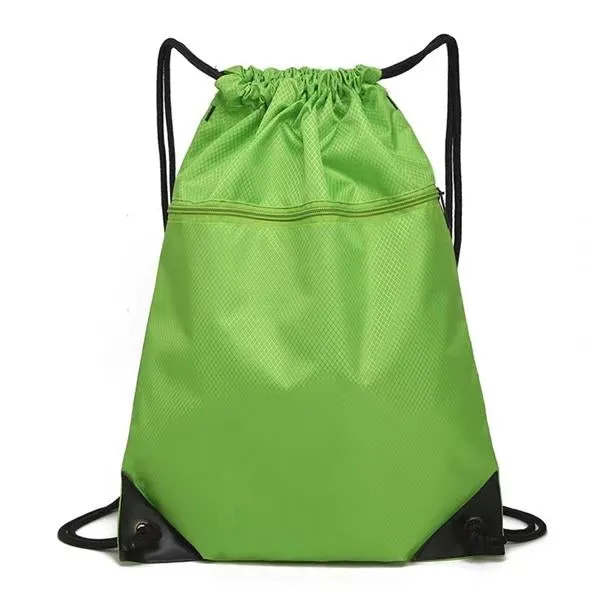 Nylon Drawstring Backpack w/ Zipper Pocket