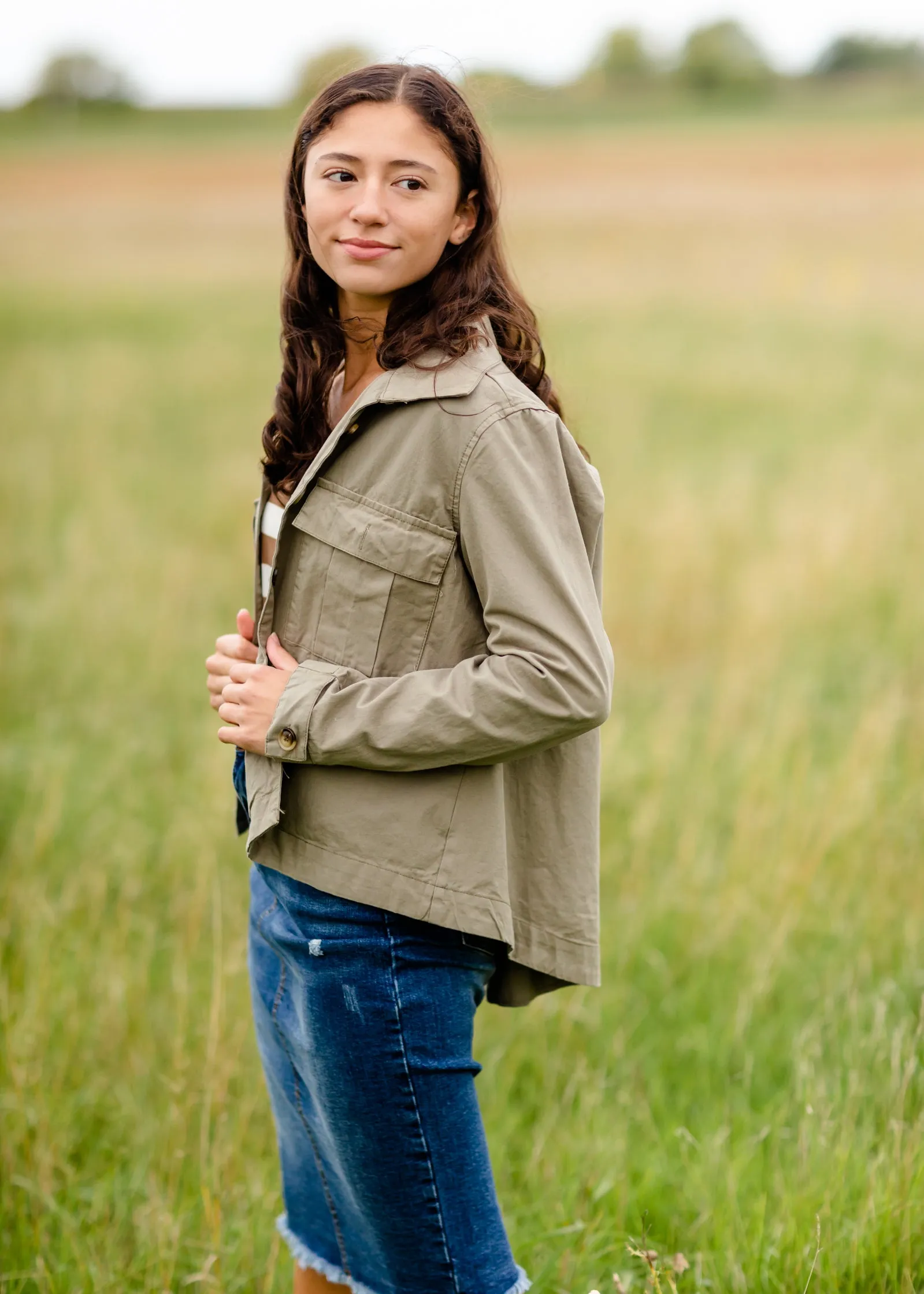 Olive Green High-Low Button Up Utility Jacket - FINAL SALE