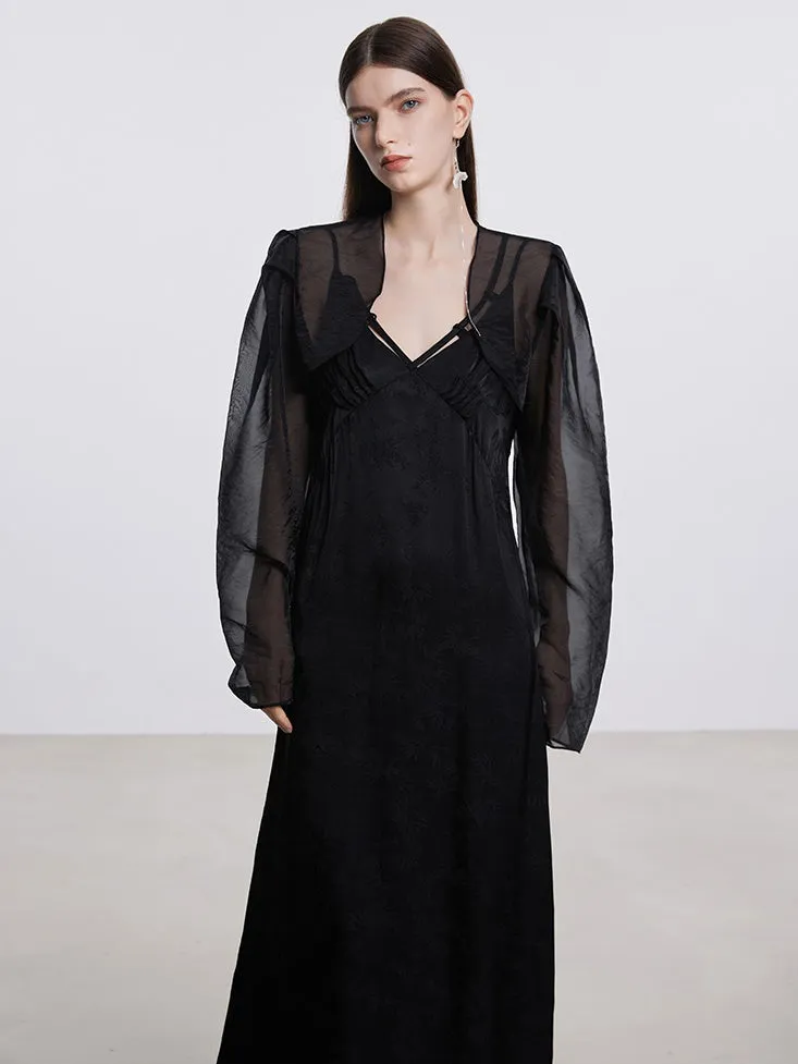 One-Piece＆Cardigan Embroidery Sheer Elegant Set-Up