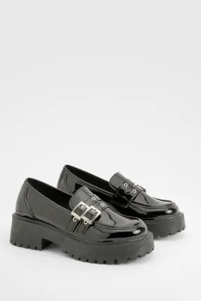 Patent Buckle Detail Chunky Sole Loafers