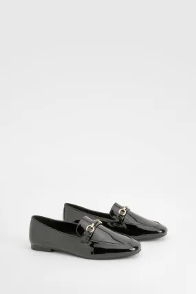 Patent Round Toe Single Bar Loafers