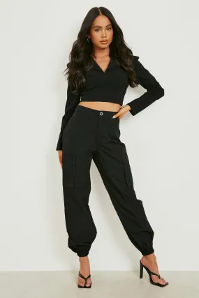 Petite Cuff Hem High Waist Cargo Pants