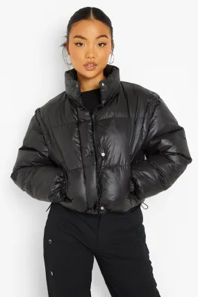 Petite Detachable Sleeve Crop Puffer