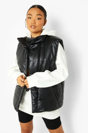 Petite Matte Faux Leather Puffer Vest