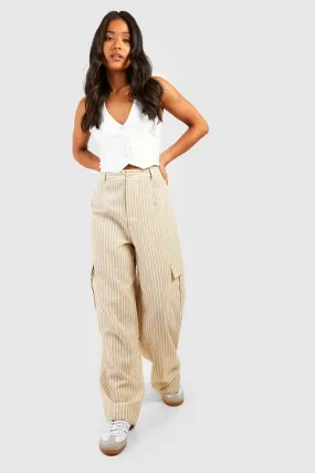 Petite Pinstripe Straight Leg Cargo Pants