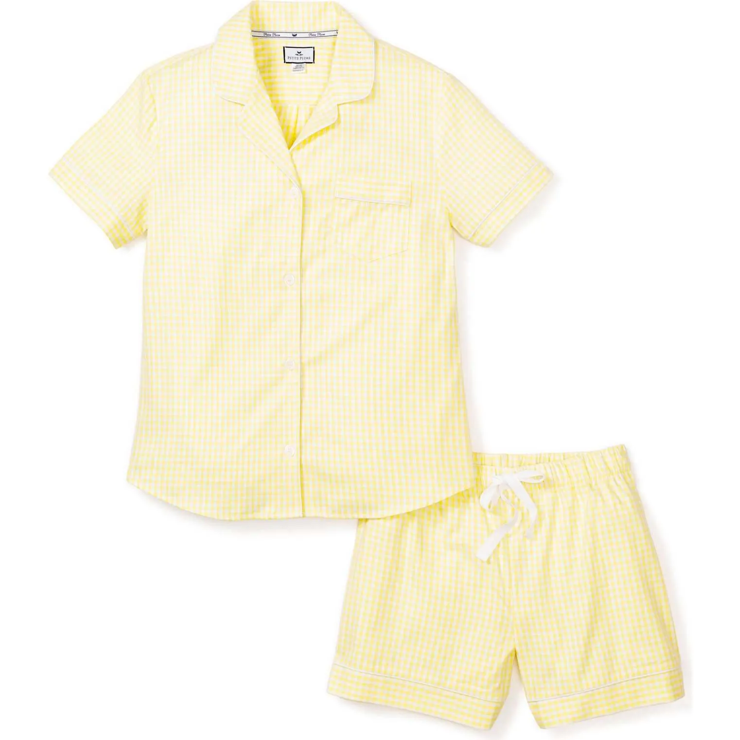 Petite Plume Women's Short Sleeve Short Set, Yellow Gingham