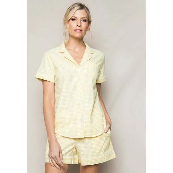 Petite Plume Women's Short Sleeve Short Set, Yellow Gingham