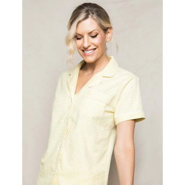 Petite Plume Women's Short Sleeve Short Set, Yellow Gingham