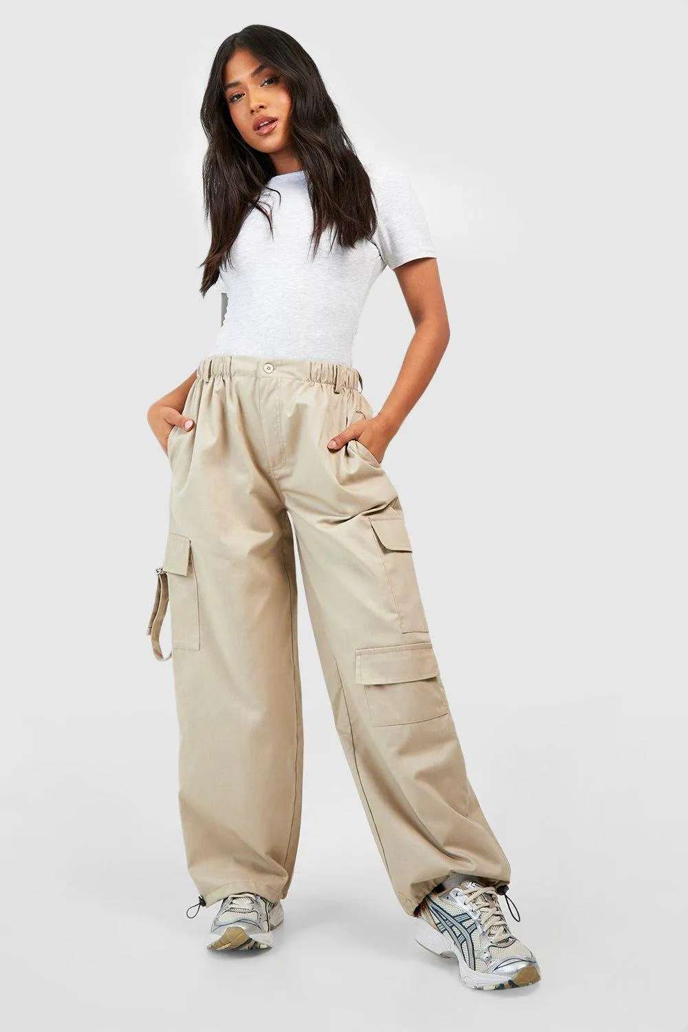 Petite Twill Pocket Detail Cuff Hem Cargo Pants