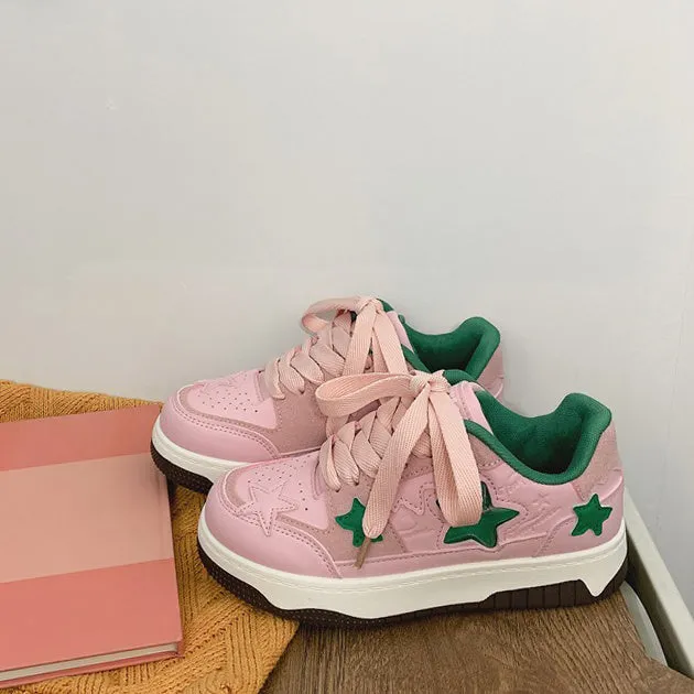 Pink & Green Aesthetic Star Sneakers