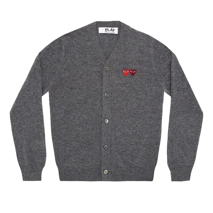 Play Comme des Garons Double Heart Men's Cardigan (Grey)