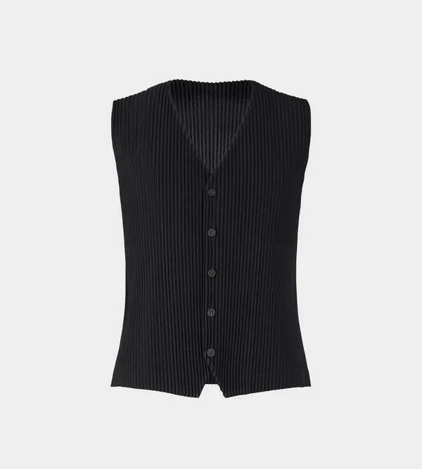 Pleated Button Front Vest - Black