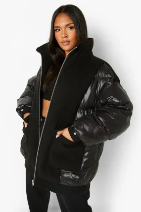 Plus Fabric Mix Puffer Jacket