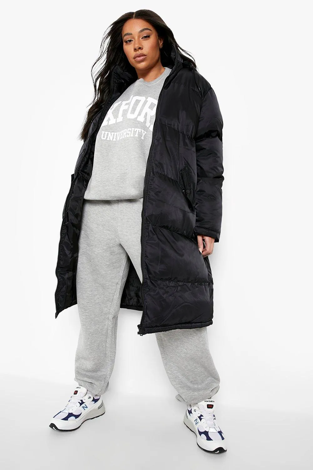 Plus Longline Hooded Padded Puffer Jacket