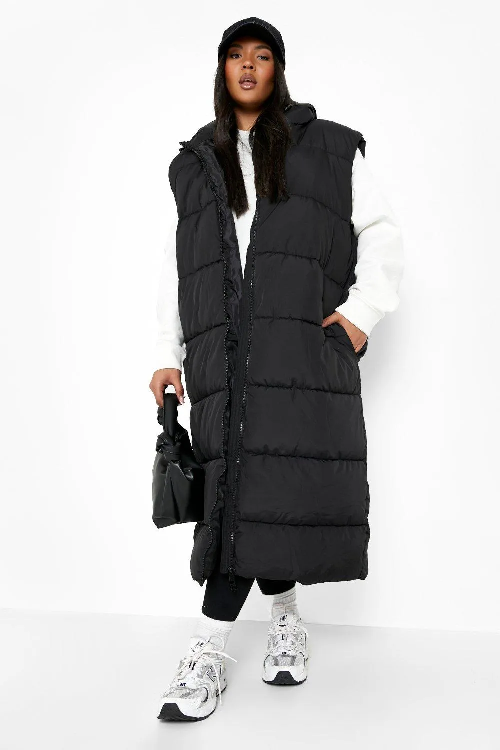 Plus Longline Hooded Puffer Vest