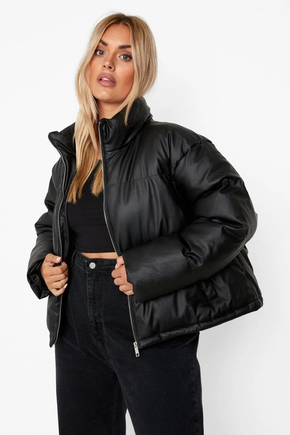 Plus Matte Funnel Neck Puffer Jacket